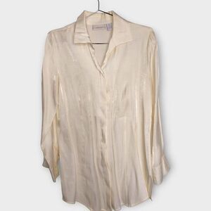 Chicos Womens Clothes Size‎ 0 (6) Cream Shimmer Long Sleeve Button Dressy Shirt